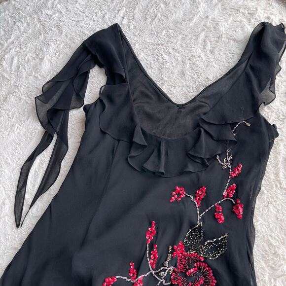 Sue Wong beaded sequin rose floral silk dress midi maxi gown prom asymmetrical M - Picture 11 of 15